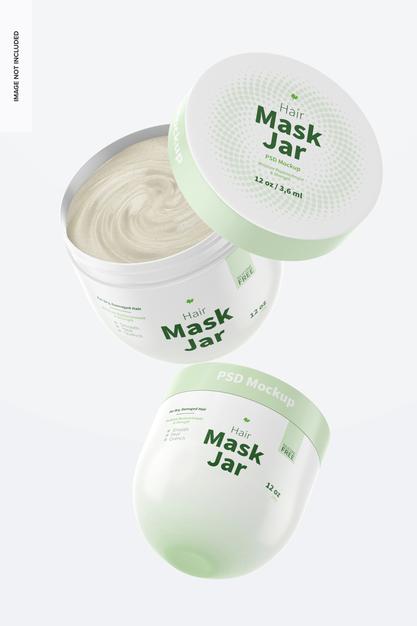 Hair Mask Jars Mockup, Floating Psd