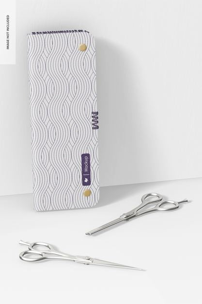 Hair Scissors With Case Mockup, Leaned Psd