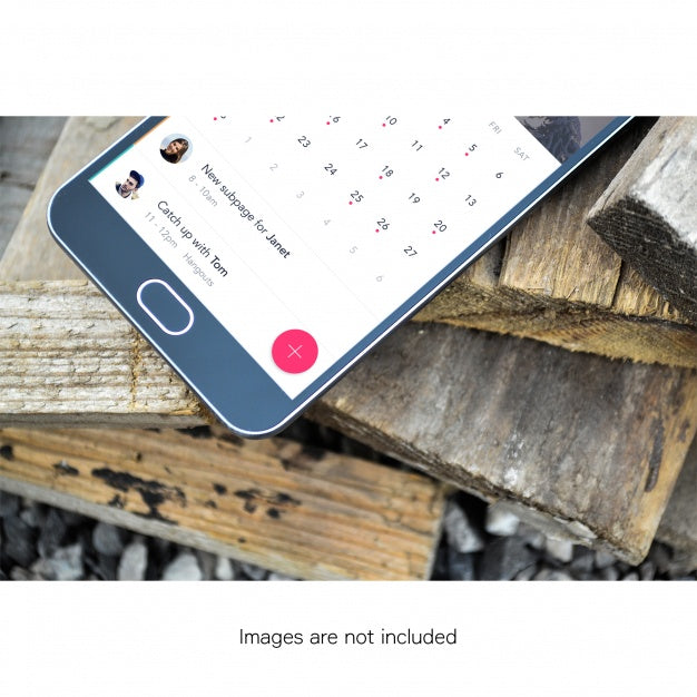Half Mobile Phone Screen On Wood Mock Up Psd