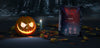 Halloween Arrangement With Pumpkin And Frame Mock-Up Psd