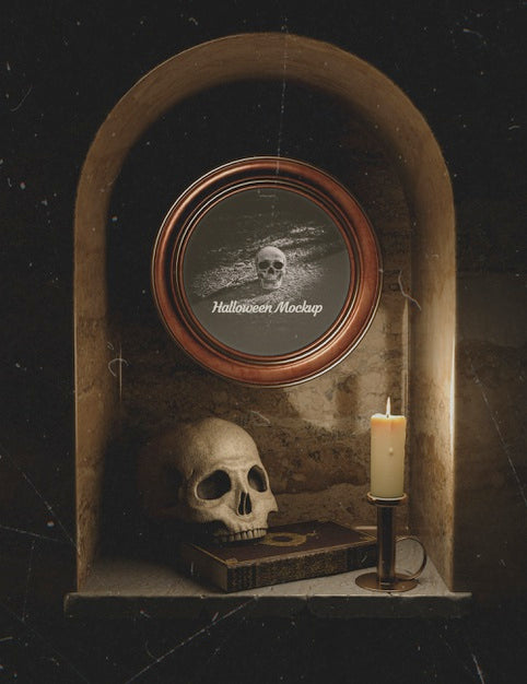 Halloween Black Decoration With Skulls And Candles Psd