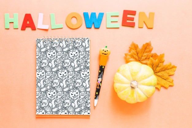 Halloween Book Cover Mockup With Pumpkin Psd