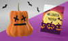 Halloween Card Mock-Up Next To Scary Pumpkin Psd