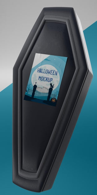Halloween Card Mock-Up On Black Coffin Psd