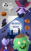Halloween Card Mock-Up With Scary Characters Psd