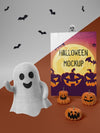 Halloween Card Mock-Up With Smiley Ghost Psd