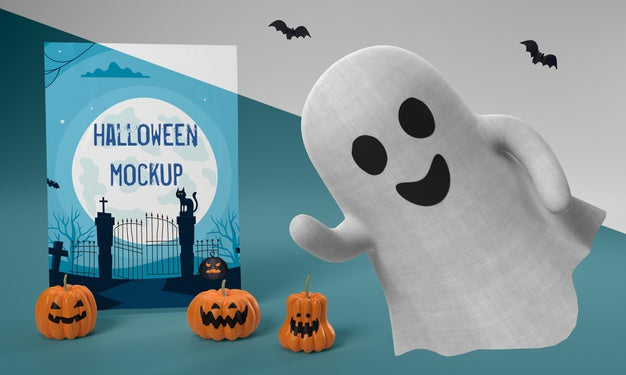 Halloween Card Mock-Up With Smiley Ghost Psd