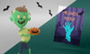 Halloween Card Mock-Up With Zombie Holding A Pumpkin Psd