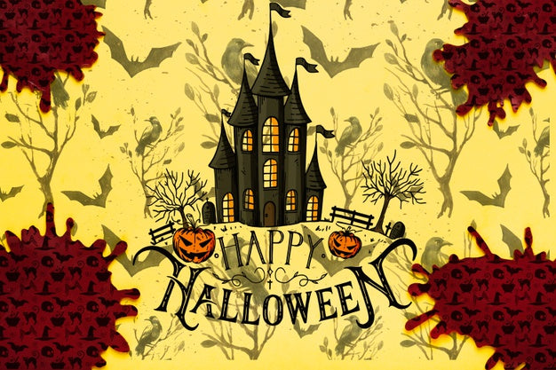Halloween Concept Background With Haunted House Psd