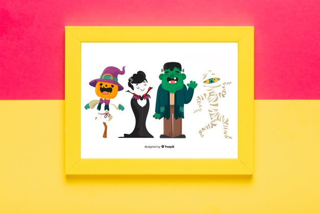 Halloween Concept Frame With Characters Psd