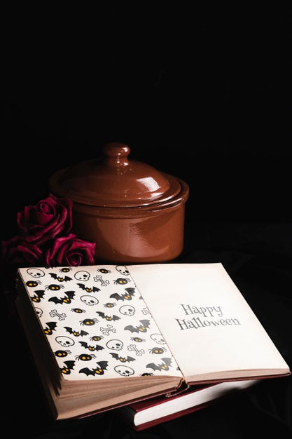 Halloween Concept With Mock-Up Book And Black Background Psd