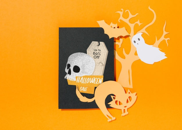 Halloween Cover Mockup With Paper Cut Elements Psd