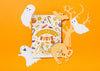 Halloween Cover Mockup With Paper Cut Ghosts And Cat Psd