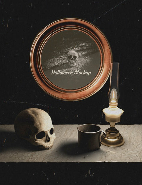 Halloween Decoration And Round Frame With Skull Psd