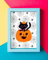 Halloween Frame Concept With Black Cat And Pumpkin Psd