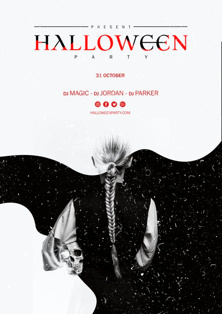 Halloween Girl With Pony Tail Holding A Skull From Behind Shot Psd