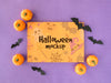 Halloween Mock-Up With Bats And Pumpkins Psd