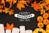 Halloween Mockup With Autumn Leaves And Candles Psd