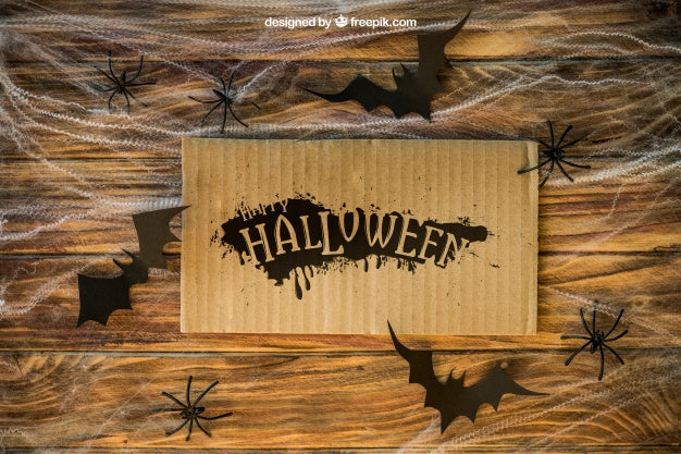 Halloween Mockup With Cardboard On Cobweb Psd