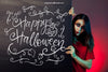 Halloween Mockup With Girl Behind Board Psd