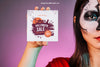 Halloween Mockup With Girl Showing Card Psd