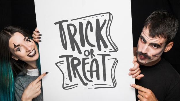 Halloween Mockup With Lettering On Big Board And Couple Psd