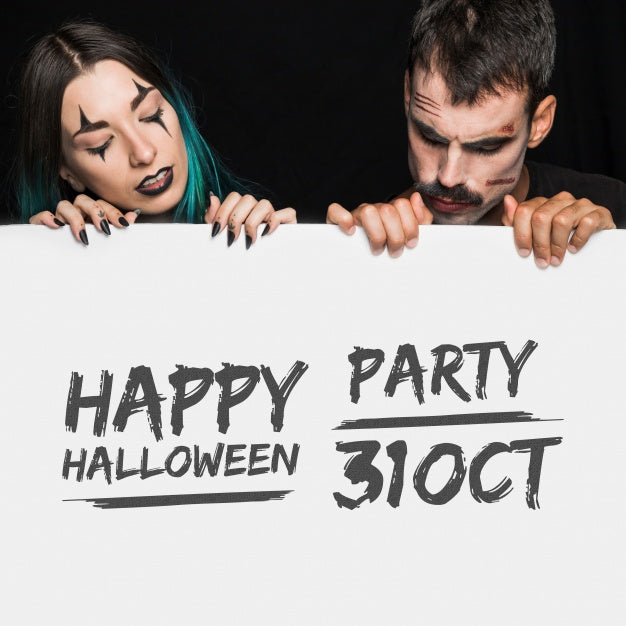 Halloween Mockup With Lettering On Big Board And Couple Psd