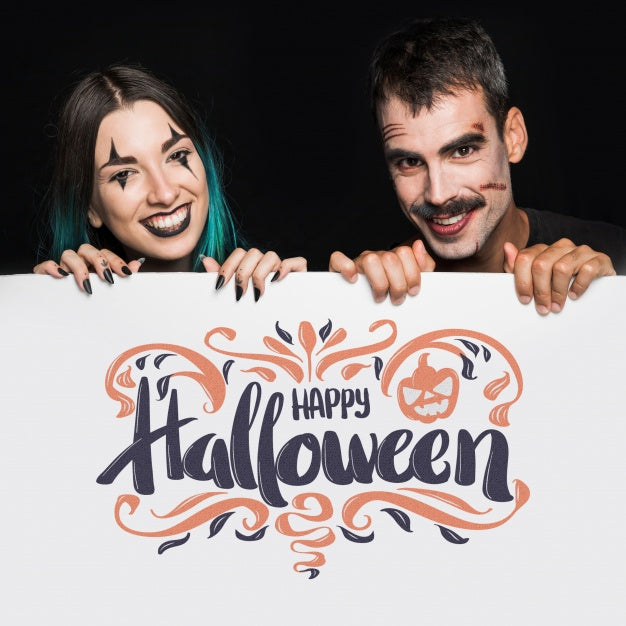 Halloween Mockup With Lettering On Big Board And Couple Psd