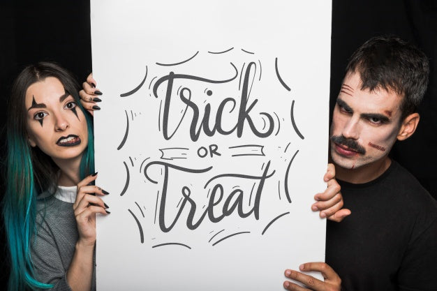 Halloween Mockup With Lettering On Big Board And Couple Psd