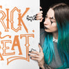 Halloween Mockup With Lettering On Big Board And Woman Psd