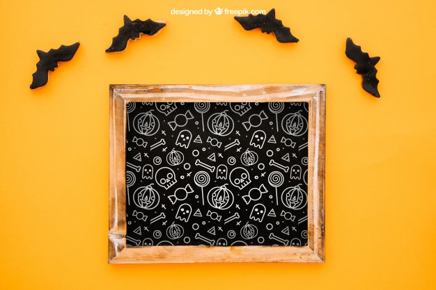 Halloween Mockup With Slate And Bats Psd