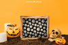Halloween Mockup With Slate And Pumpkin Decoration Psd