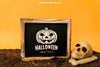 Halloween Mockup With Slate And Skull Psd