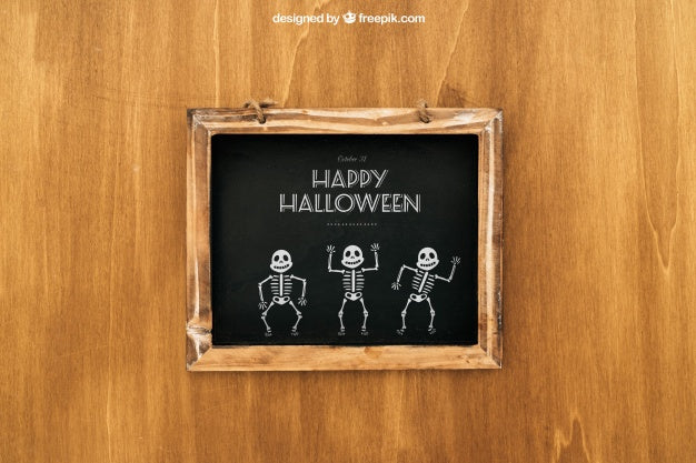 Halloween Mockup With Wooden Slate Psd