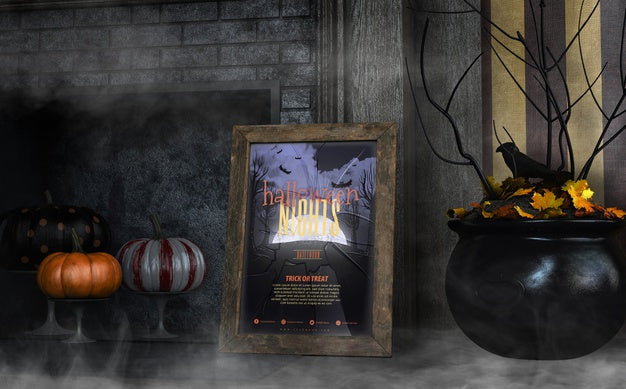 Halloween Nights Frame Mock-Up With Black Cauldron Psd