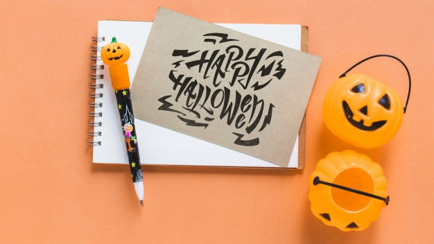 Halloween Notebook And Card Mockup Psd