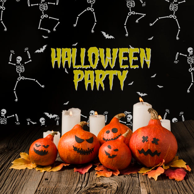 Halloween Pumpkins And Light Candles Psd