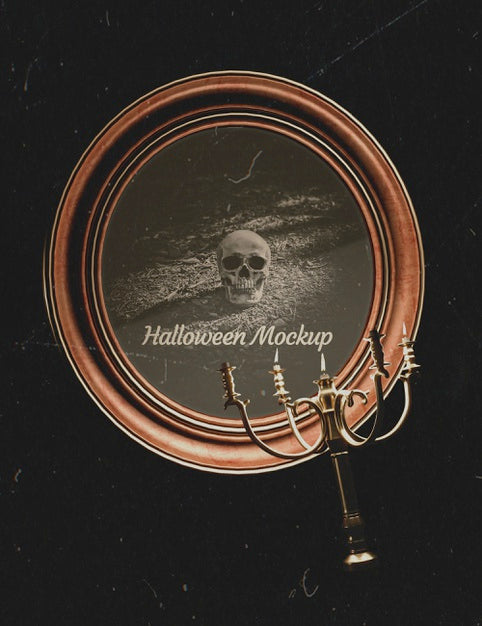 Halloween Round Frame With Skull And Candlelight Holder Psd