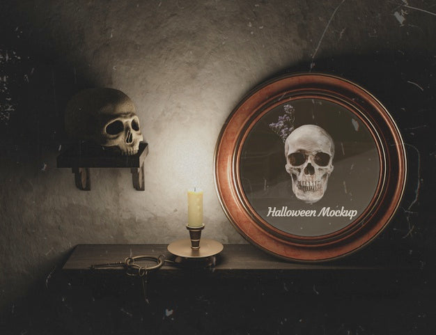 Halloween Round Frame With Skull And Gothic Decor Psd