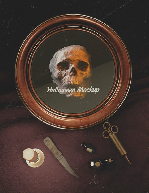 Halloween Round Frame With Skull And Old Fashion Medicine Equipment Psd