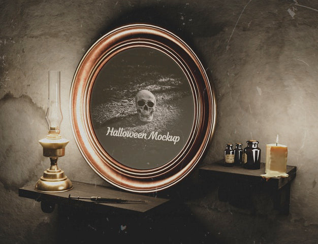 Halloween Round Frame With Skull On A Wall Psd