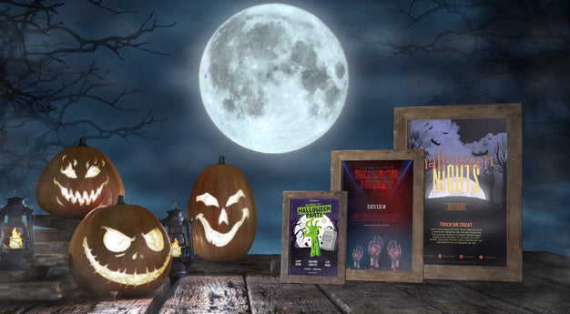 Halloween Season Arrangement With Horror Movie Posters Mock-Up Psd