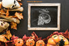 Halloween Slate Mockup With Autumn Leaves And Skull Psd