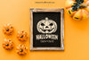 Halloween Slate Mockup With Creepy Pumpkins Psd