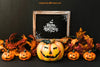 Halloween Slate Mockup With Five Pumpkins Psd