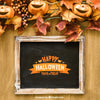 Halloween Slate Mockup With Laughing Pumpkins On Autumn Leaves Psd