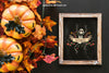 Halloween Slate Mockup With Pumpkins And Autumn Leaves Psd