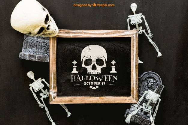 Halloween Slate Mockup With Skeletons Psd