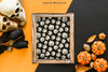 Halloween Slate Mockup With Skulls And Black Roses Psd