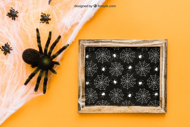 Halloween Slate Mockup With Spiders Psd